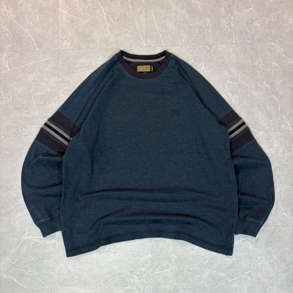 Xtreme Gear Mens Blue Heather Raglan Striped Sleeve Crewneck Sweatshirt Large